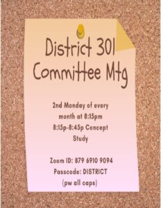 District 301 Committee Meeting @ Virtual Platform | New York | United States