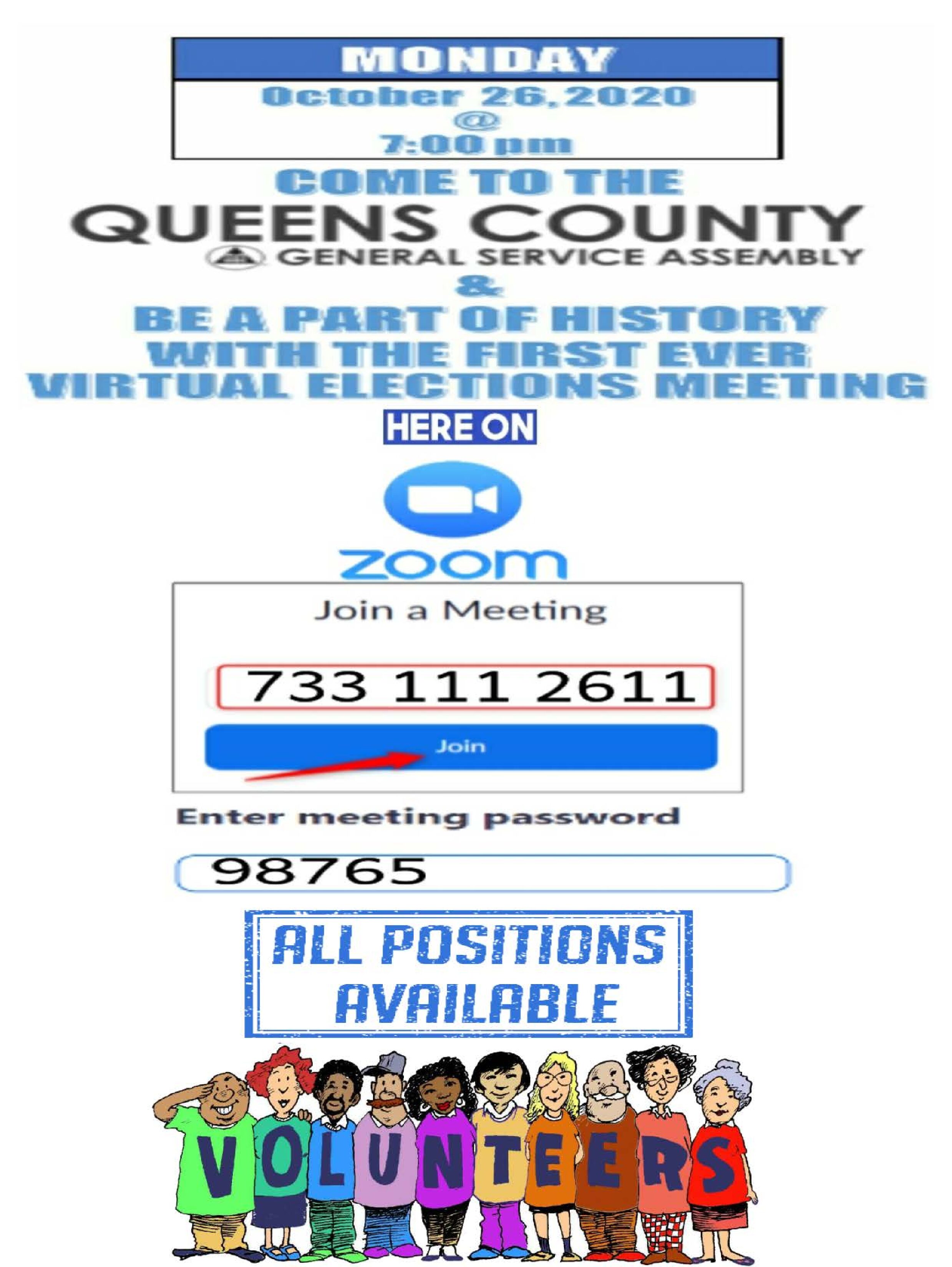 Queens County General Service Assembly-County Elections @ ZOOM | New York | United States