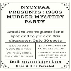 NYCYPAA presents a 1980's Murder Mystery Party @ 132nd West | Albany | New York | United States