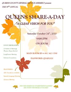 36th Annual Queens County Share-A-Day @ 1st Zoom QSAD
